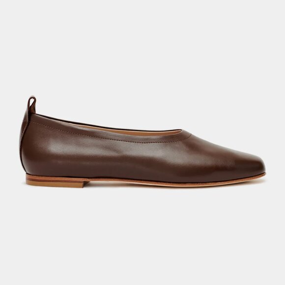 140. ESSEN The Foundation Leather Flat Chocolate Brown $298 EUC Sz 41 - Picture 1 of 8